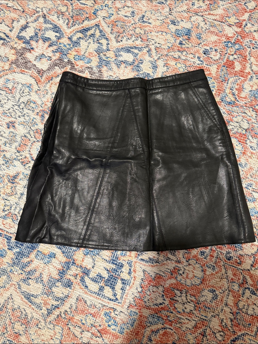 Black Faux Leather A-Line Mini Skirt